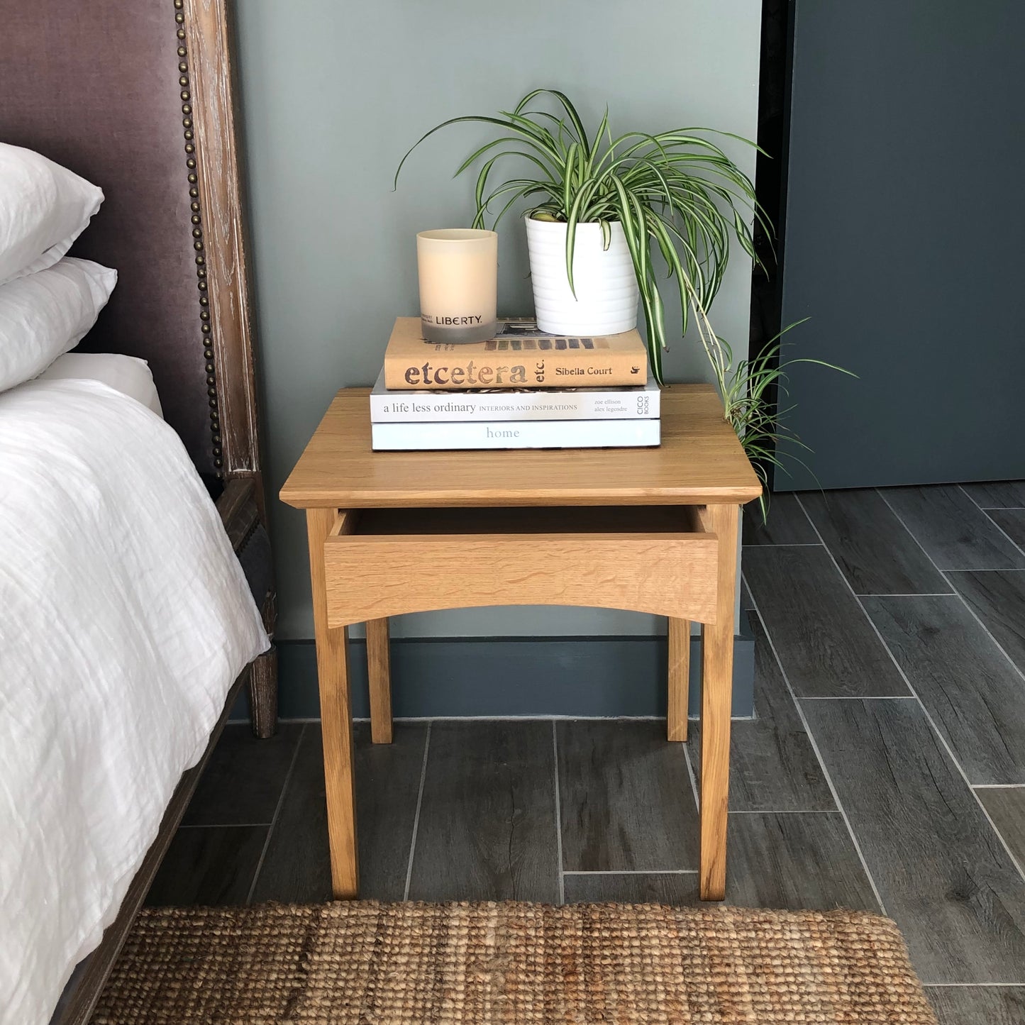 Oak Bedside Table With Hidden Drawer