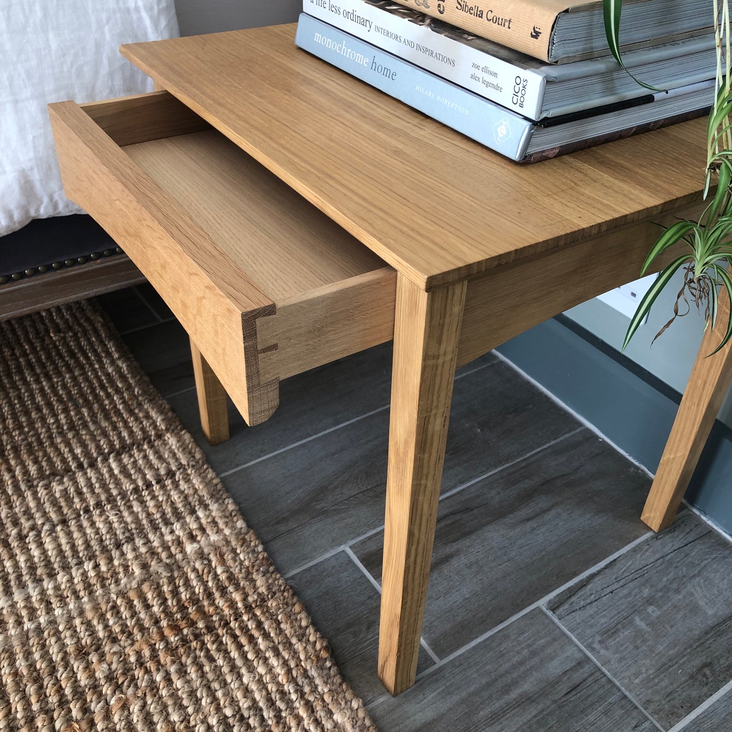 Oak Bedside Table With Hidden Drawer